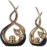 Home Decor Modern Abstract Art Ceramic Statue - 2 PCS Black and Gold Sculptures, Mid Century Modern Decor, Elegant Table Centerpieces for Dining Room, Living Room, Office, Entryway, Bookshelf, Mantel