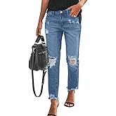 Sidefeel Women's Boyfriend Jeans Stretchy Ripped Distressed Zimbaplatinum Denim Pants Size 4-18