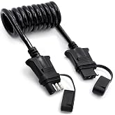 4-Way Flat Trailer Light Wiring Extension Cable - 18AWG, 4.5Ft (55in) Stretchable Coiled Hitch Plug with Sealed Cap, Heavy-Duty Sheath Copper Wire Harness, Quick-Connect 4-Pin Trailer Adapter Extender