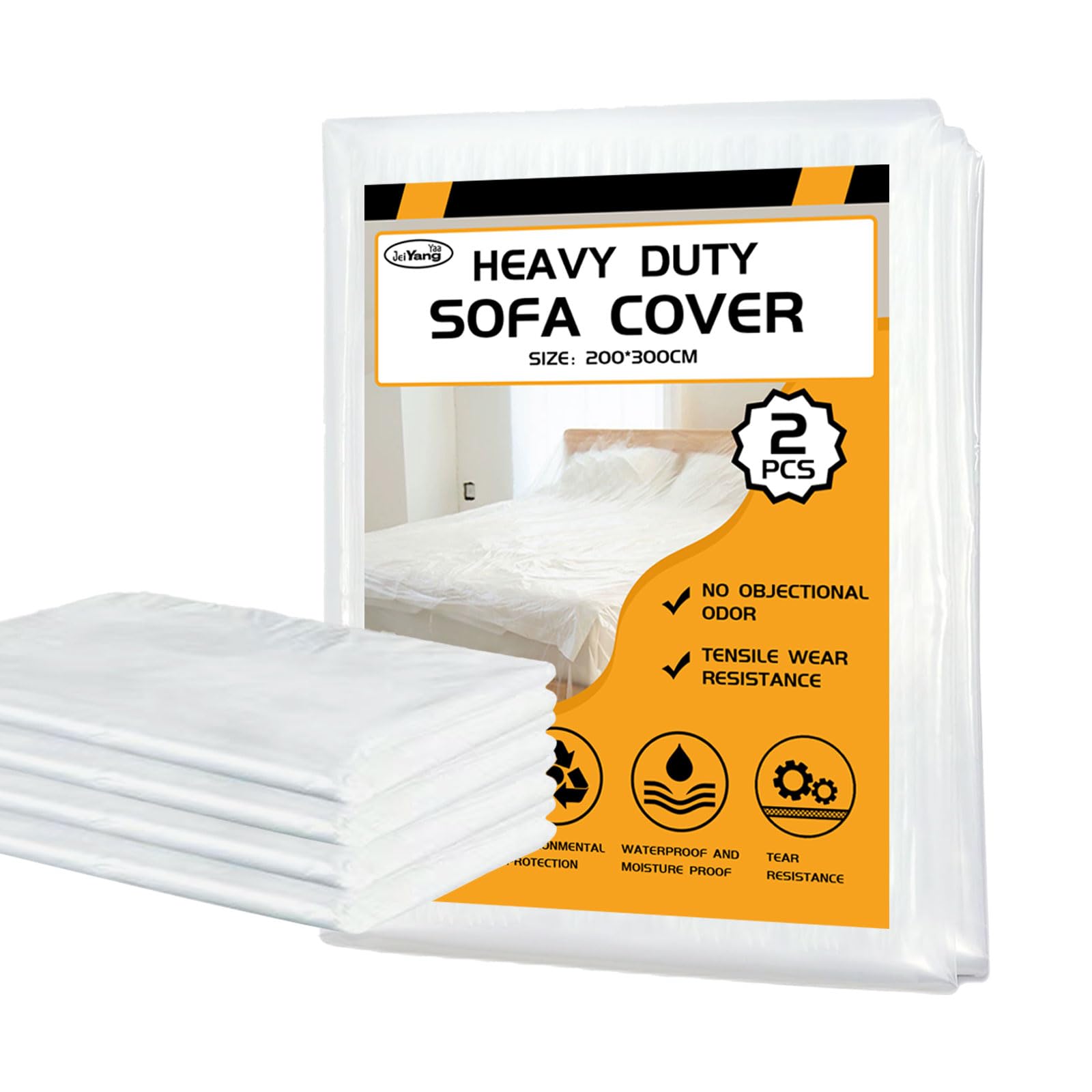 JeiYangYaa Waterproof Sofa Cover 3 Seater, 2PC Transparent Sofa Dust Cover,Plastic Sofa Cover,Extra-Thick Pet-Proof Dust Covers- Multi-functional Dust Cover Waterproof 300x200cm