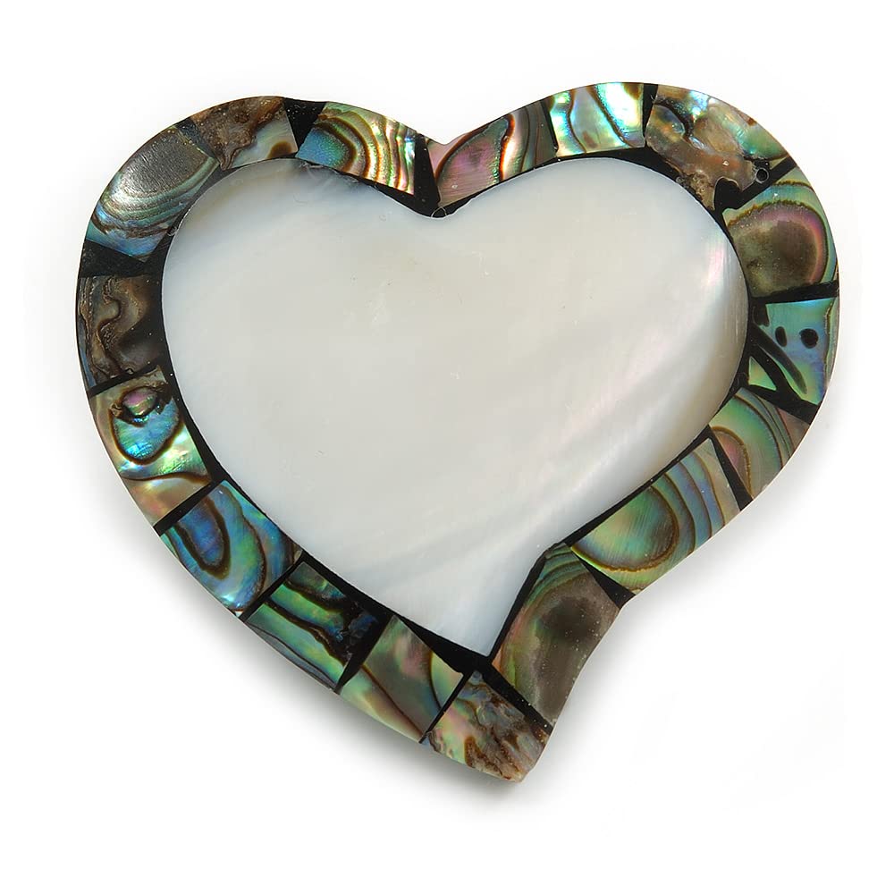 40mm L/Heart Shape Sea Shell Brooch/Grey/Abalone Shades/Handmade/Slight Variation In Colour/Natural Irregularities