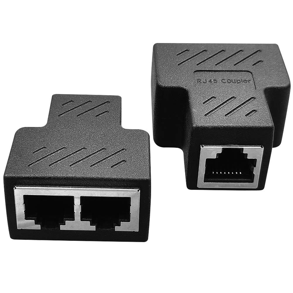 RJ45 Splitter Connectors Adapter(2 Pack),Yeung Qee 1 to 2 Dual Female RJ45 Port 8P8C Extender Plug LAN Interface Ethernet Socket Connector for Cat5, Cat5e, Cat6, Cat7 (black)