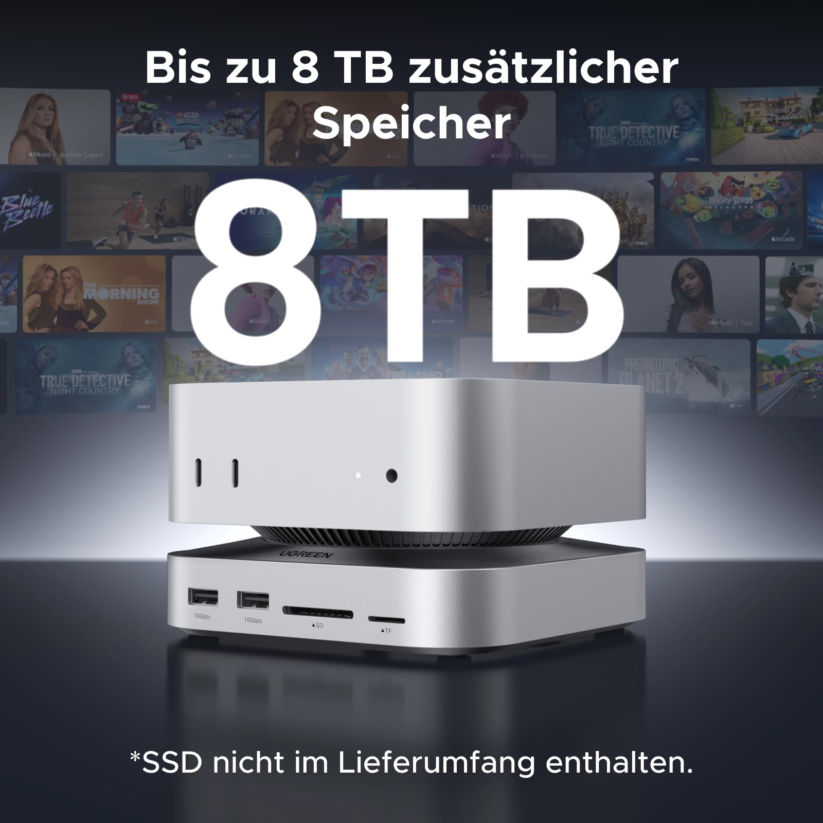 UGREEN Mac mini M4 Dock mit DisplayPort(4K@240Hz max.) für Dual-Monitor-Setups, 10Gbps USB-Anschlüssen, 8TB M.2 NVMe SSD-Slot, SD/TF-Kartenleser & 3,5mm Audio Kompatibel mit Mac mini M4/M4 Pro 5