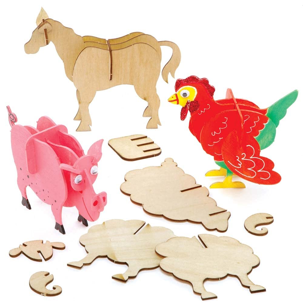 Baker Ross FE511 Farm Animal Woodcraft Kits - Pack of 5, Wooden Crafts for Children to Decorate and Display, Kids Educational Activity