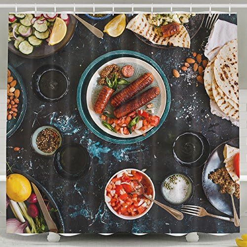ZiXia Food Dinner Background Beer Drink With Grilled Sausage Tortilla Wraps And Variety Dishes Over House Decor White Bath Curtains 6072inch Polyester Artwork Print