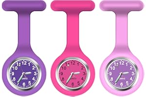 AGEN KGEN 3Pack Retractable Nurse Watch for Nurses Doctors Cute Flowers Clip-on Hanging Lapel NurseWatch with Second Hand,Silicone Cover Brooch Fob Pocket Badge Reel