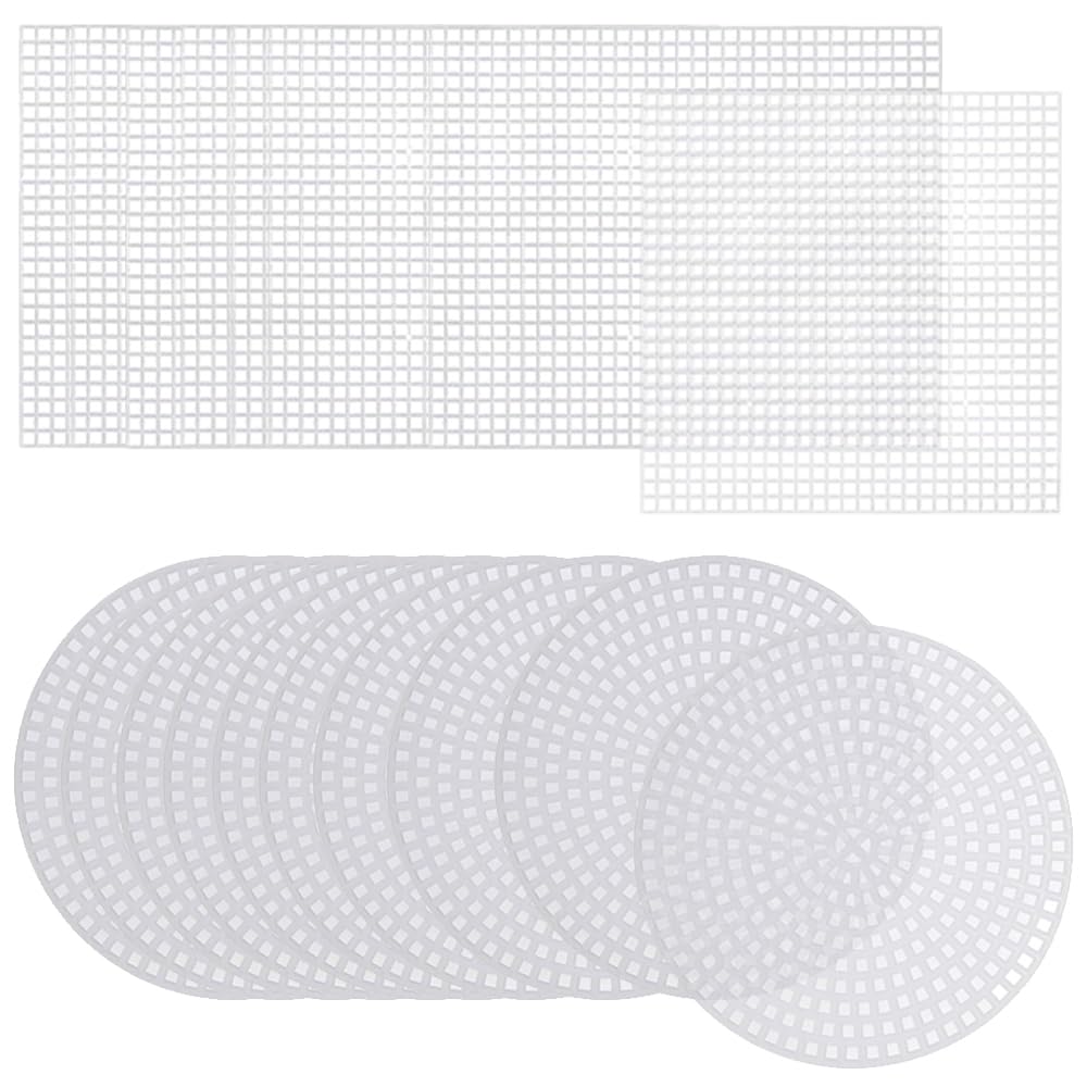 20 PCS Plastic Mesh Canvas Sheet Square & Round Cross Stitch Canvas Blank Needlepoint Canvas Mesh Eye Mesh for DIY Knitting Crochet Embroidery Crafts