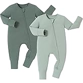 JunNeng 100% Cotton 2Pack Baby Boy Zipper Romper Long Sleeve Baby Pajamas with Mitten Cuffs One Piece 0-18 Months