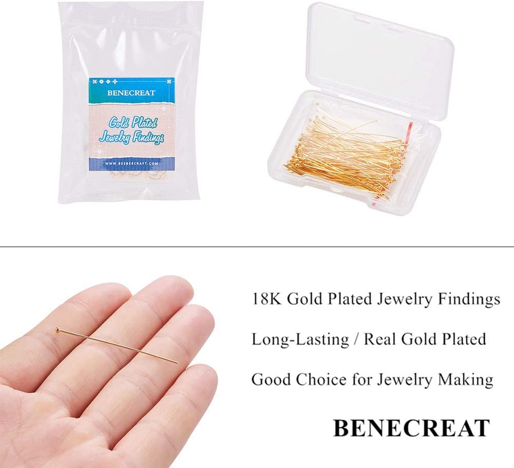 BENECREAT 100PCS 18K Real Gold Plated Brass Ball Head Pins - Image 4