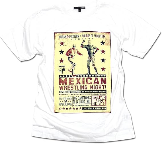 Amazon プロレスラー ポスター プリント Tシャツ 半袖 メンズ プロレス メキシコ アンティーク ビンテージ M Tシャツ カットソー 通販