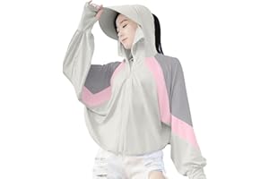 Women's Color Block Sun Shirts Summer Long Sleeve Zip Up Hoodie Jacket with Thumb Hole UPF50+ UV Travel Quick Dry Tops