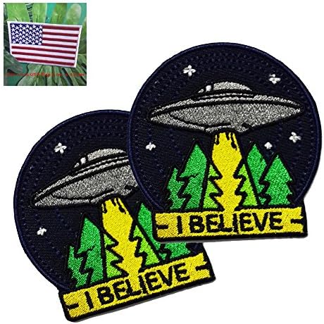 2x Boss UFO Iron on Patch Embroidered I Believe Alien Extra Terrestrial Nasa Space