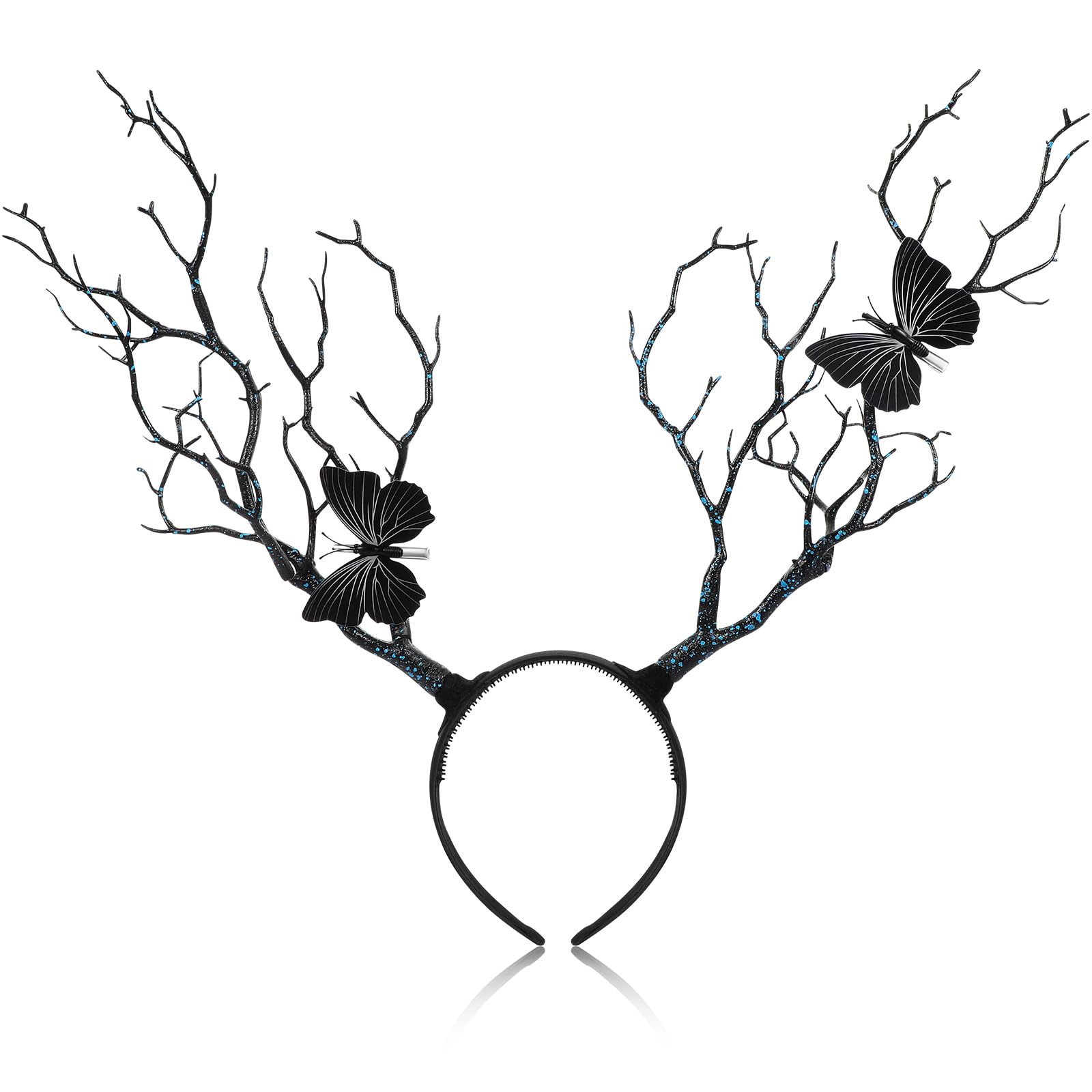 minkissy Branches Antlers Headband Halloween Horns Hairbands Animal Headband Antler Butterfly Hair Hoop Goddess Headdress Photo Prop for Halloween Cosplay Party Random Color