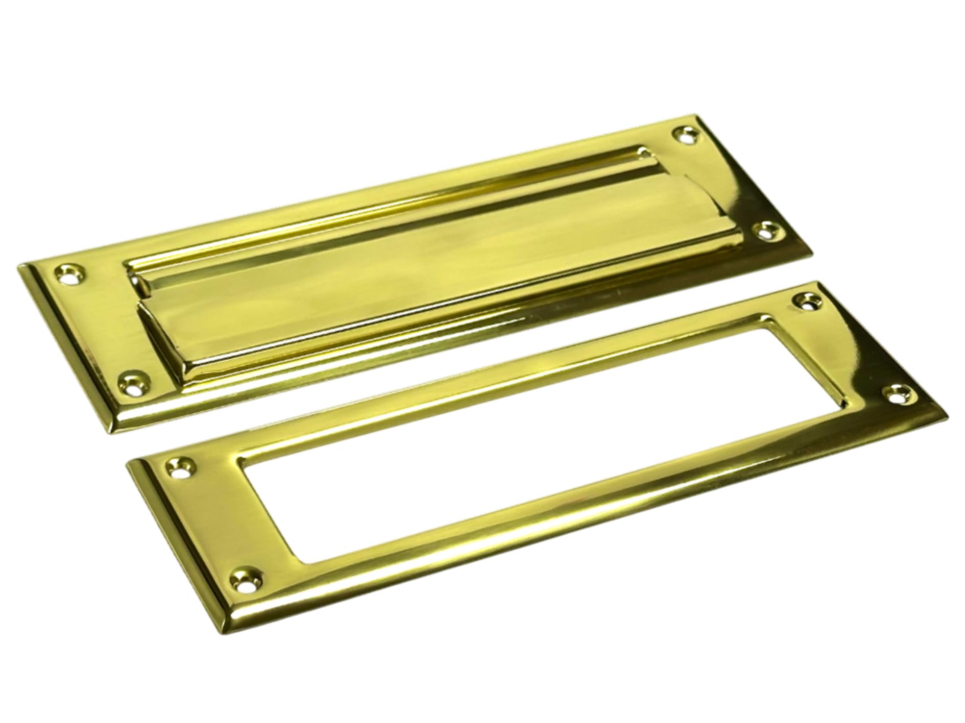 QCAA Solid Brass Mail Slot, with Solid Brass Interior Frame,10" x 3", Polished Brass, 1 Pack, Made in Taiwan