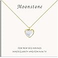 SmileBelle Heart Necklace Moonstone Necklace as New Beginnings Gifts for Women, Dainty Gold Necklace Moonstone Jewelry Charm Necklace Trendy Gold Plated Necklace Birthday and Anniversary Gifts for Her