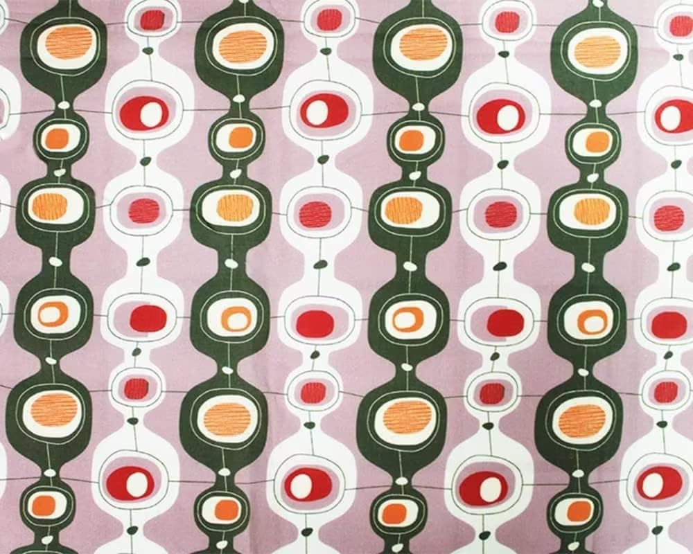 Little Johnny 100% Cotton Retro 60s Vintage Pattern Fabric Khaki Colour Digital Printed Material for Quilting, Dressmaking (Khaki)