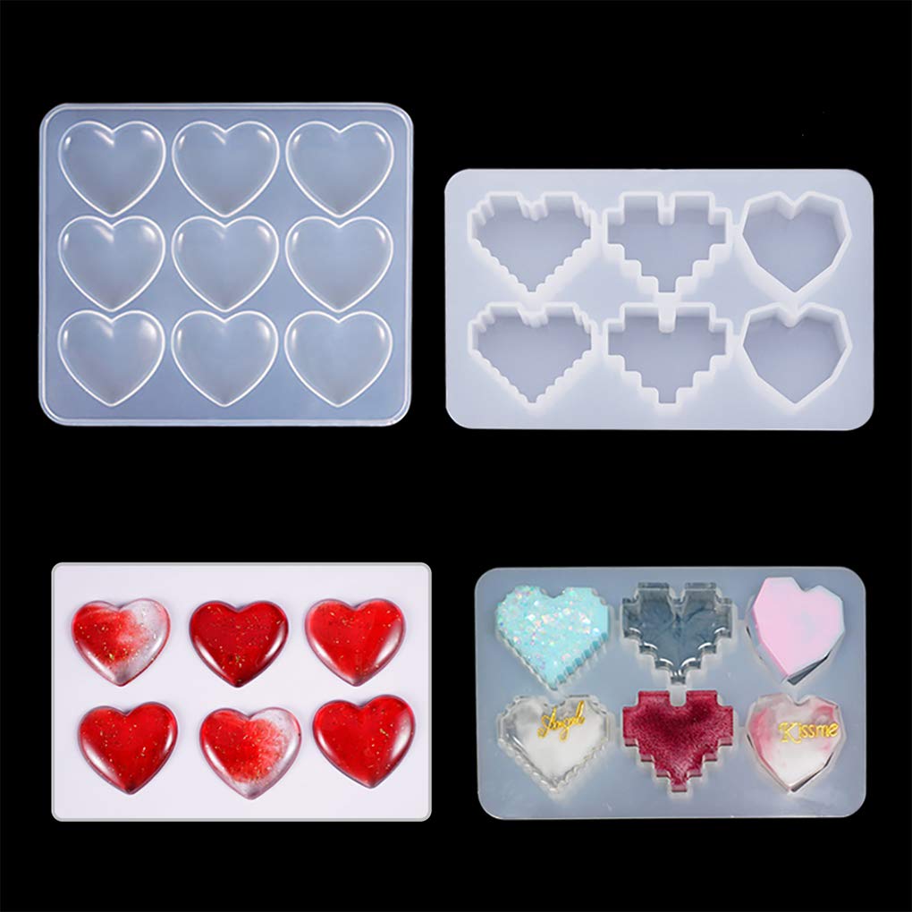 FineInno 2 Pack Heart Shaped Resin Silicone Mould Jewelry Epoxy Casting Mould Love Heart Beads Pendant Mold for DIY Crystal Necklace Earring Crafts