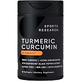 Sports Research&reg; Turmeric Curcumin w/Coconut Oil &amp; BioPerine&reg; - 60 Count | Made with Curcumin C3 Complex&reg; 500mg | Standardized to 95% Active Curcuminoids | Non-GMO, Gluten-Free - 60 Softgels