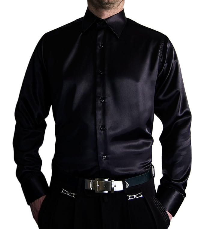 Herren Designer Glanz Hemd bügelleicht Schwarz Weiss Rot Pink Hellblau Gold Silber Beige New Kent