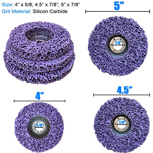 3 Pack 4" 4.5" and 5" Purple Extra Coarse Paint and Rust Stripper Brush, Quick Change Strip & Clean Discs for Metal Wood Fiberglass - Work with Angle Grinders