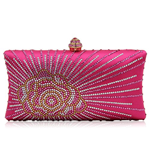 Milisente Rose Prom Rhinestone Clutch Purse Evening Handbag for Women (Pink)