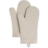 KITCHENAID Ribbed Soft Silicone Oven Mitt 2-Pack Set, 7.5"x13", Milkshake