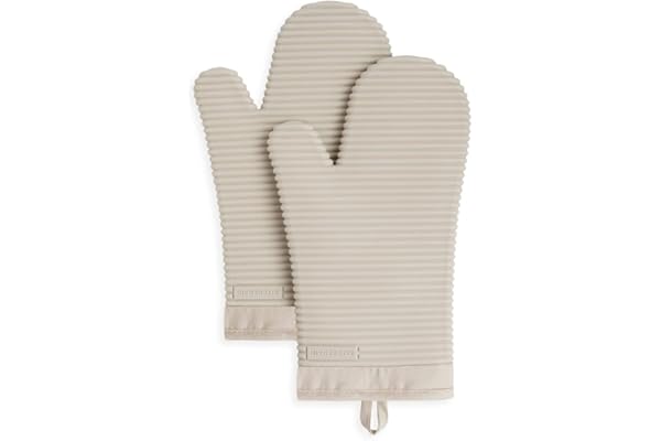 KITCHENAID Ribbed Soft Silicone Oven Mitt 2-Pack Set, 7.5"x13", Milkshake