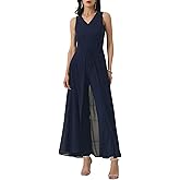 WOMLAYOUT Women's Wide Leg Jumpsuits Chiffon Sleeveless Cocktail Formal Jumpsuit Pants for Dressy