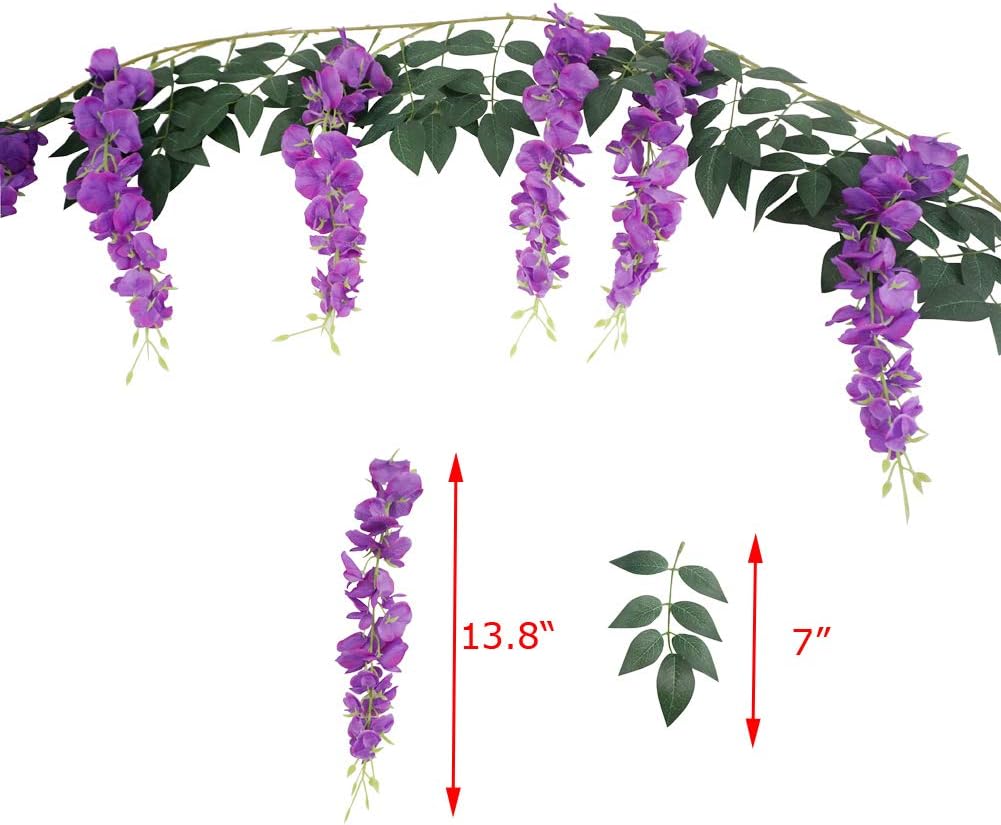LESHABAYER 5.6 Feet/pcs Artificial Silk Wisteria Vine Rattan Hanging Flower Garland Ivy Plants for Outdoor Wedding Party Home Garden Wall Decoration,Pack of 4 (Purple) - Image 4