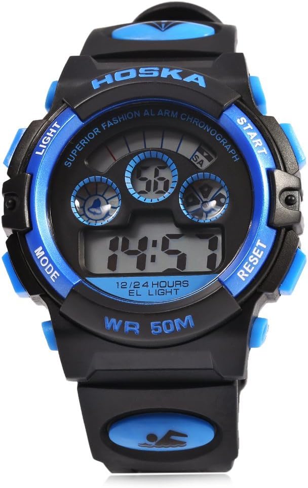 Leopard Shop HOSKA H001B Children Sports Wristwatch LED Digital Watch Day Chronograph Water Resistance Blue Black