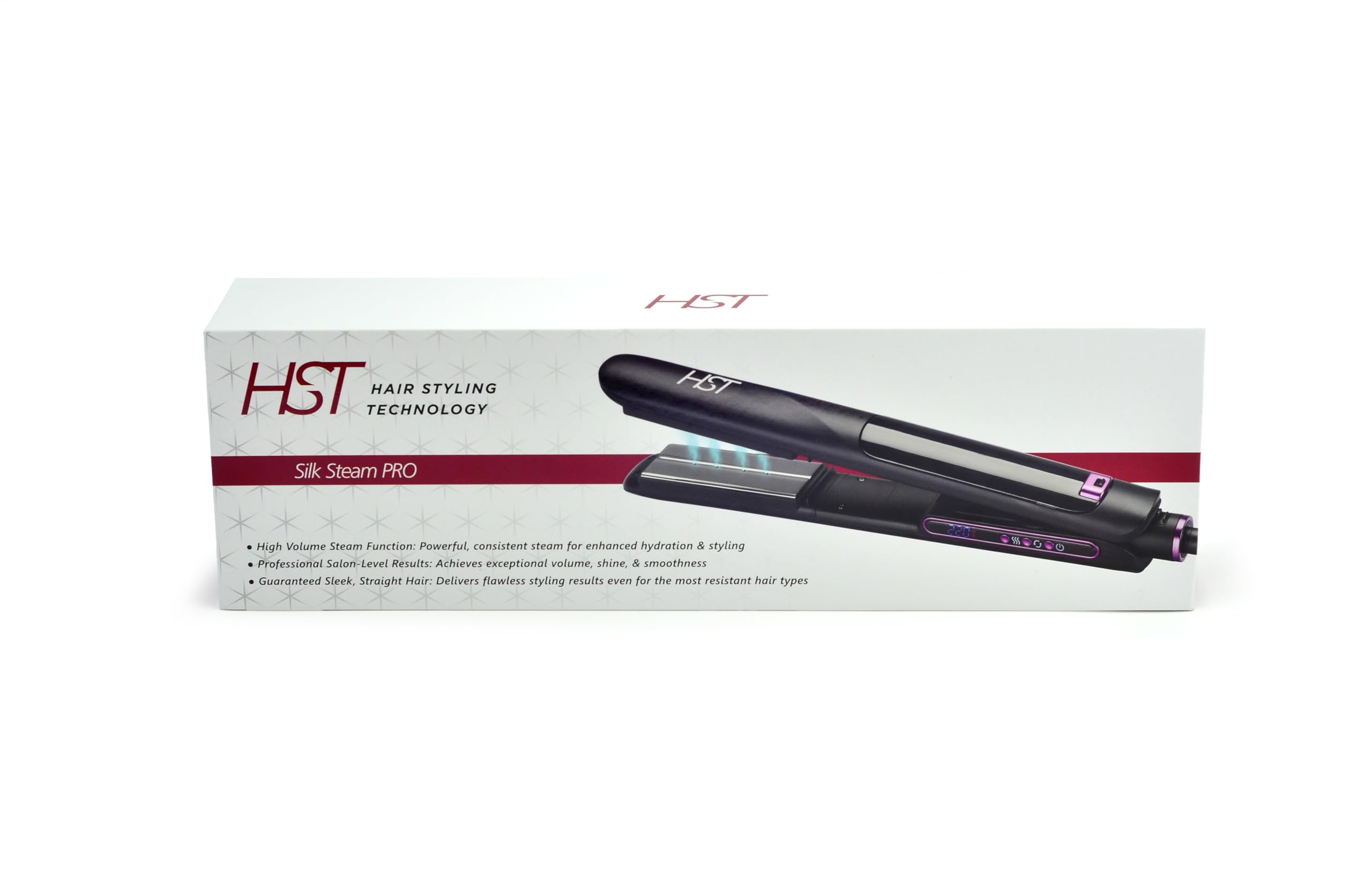 HST Silk Steam PRO Hair Straightener – Professional Steam Flat Iron with Tourmaline Ceramic Plates, High Volume Steam for Hydration & Styling, Adjustable Temperature for All Hair Types