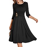 Dressystar Women's Wedding Guest Dress Fall Midi A Line Swing Long Sleeve Ruched Elegant Formal Cocktail Party Dresses 2025 Black M