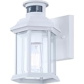 Harbor 1-Light Outdoor Wall Light 10-Inch White with Clear Glass, Built-in Motion Sensor/Photocell, Classic Durable Outdoor L