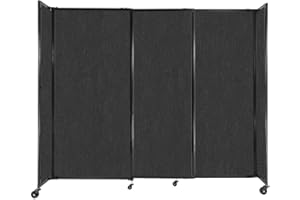 Versare Straightwall Sliding Portable Wall Partition | Freestanding Office Dividers | Locking Wheels | Temporary Room Separator | 7'2'' Wide x 6' Tall Black Fabric Panels