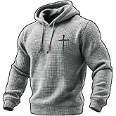 CIVIZILUX Men's Retro Casual Faith Cross Art Print Crew Neck Waffle Sweatshirt Hoodie