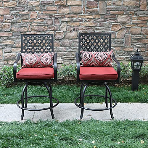 PHI VILLA Outdoor Swivel Bar Stools Set of 2, 27.5" Bar Height Patio