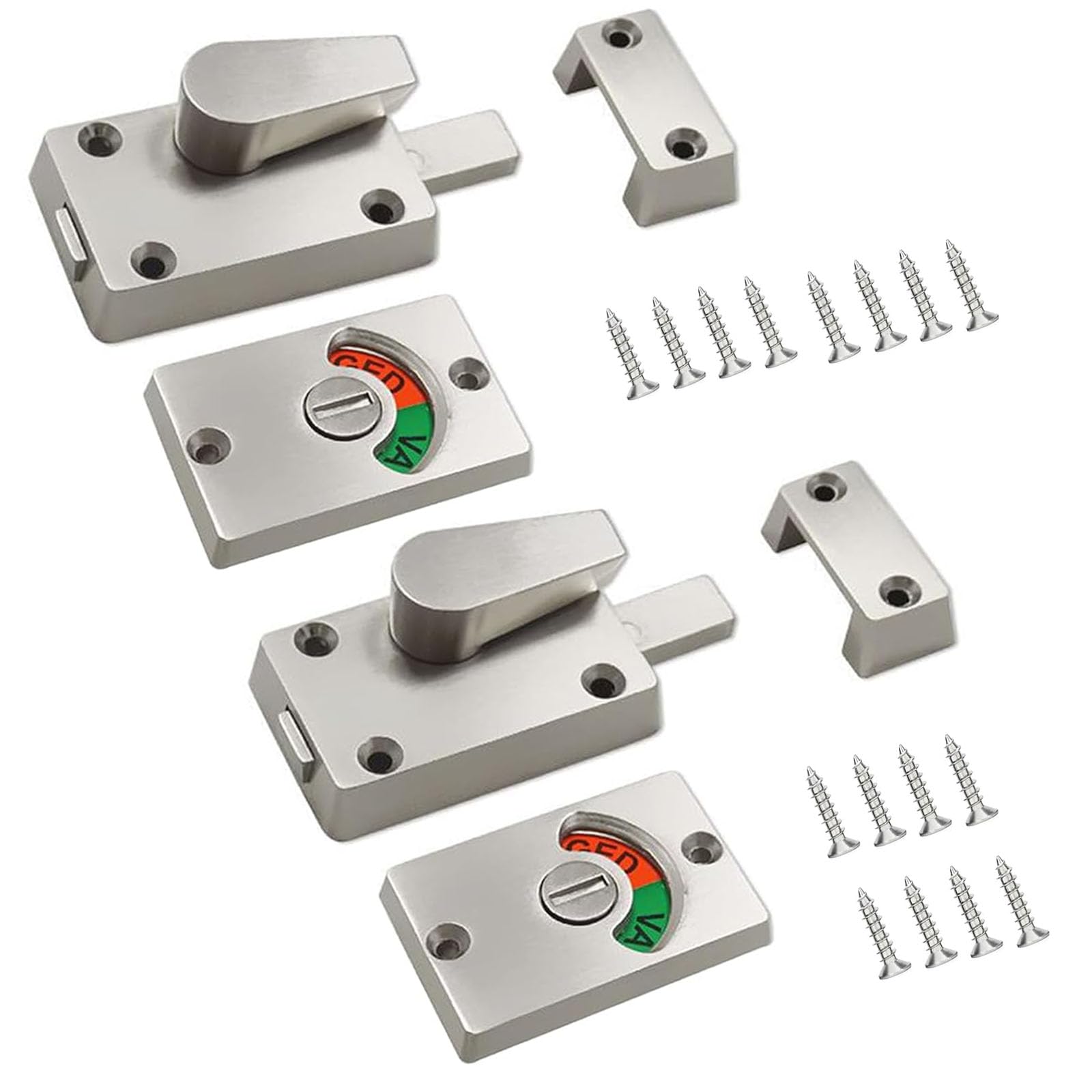 Photo 1 of 2Pcs Latch Indicating Lock,Latch Indicator Bolt,Privacy Partition Indicator Lock with Occupancy Indicator,Toilet Public Toilet Bathroom Stall Door Latch Lock (Silver,2pcs)