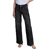 Necooer Womens Wide Leg Jeans Trendy Baggy Stretchy Boyfriend Jeans Casual Stretch Straight Leg Denim Pants
