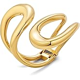 HUAYUNFANG Gold Silver Chunky Cuff Bracelet for Women Double Layer Teardrop Bangle Heavy Gold Silver Statement Bracelet Jewelry