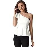 Allegra K Peplum One Shoulder Tops for Women's Elegant Ruffled Bow Top