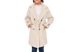 rrhss Girls Wool Blend Coat Double Breasted Classic Jacket Spring Fall Outwear Dress Coats With Pockets