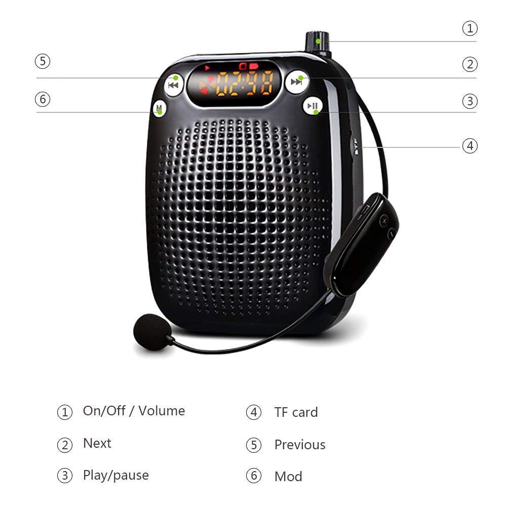 Wireless Voice Amplifier Microphones and Speakers with FM Radio Support TF card USB Drive Versatile Portable Personal Amplifier for Teachers