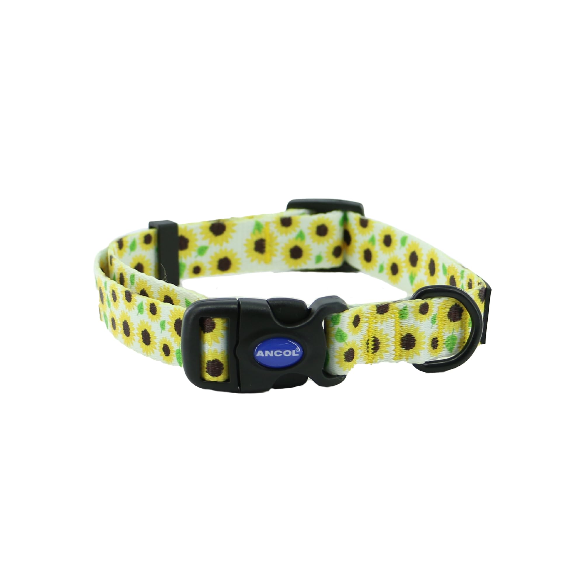 Ancol Soho Round Dog Collar Sunflower Patterned - 100% Recycled Fabric Comfortable Pet Accessory - Sturdy Adjustable Buckle Puppy Neckband - M