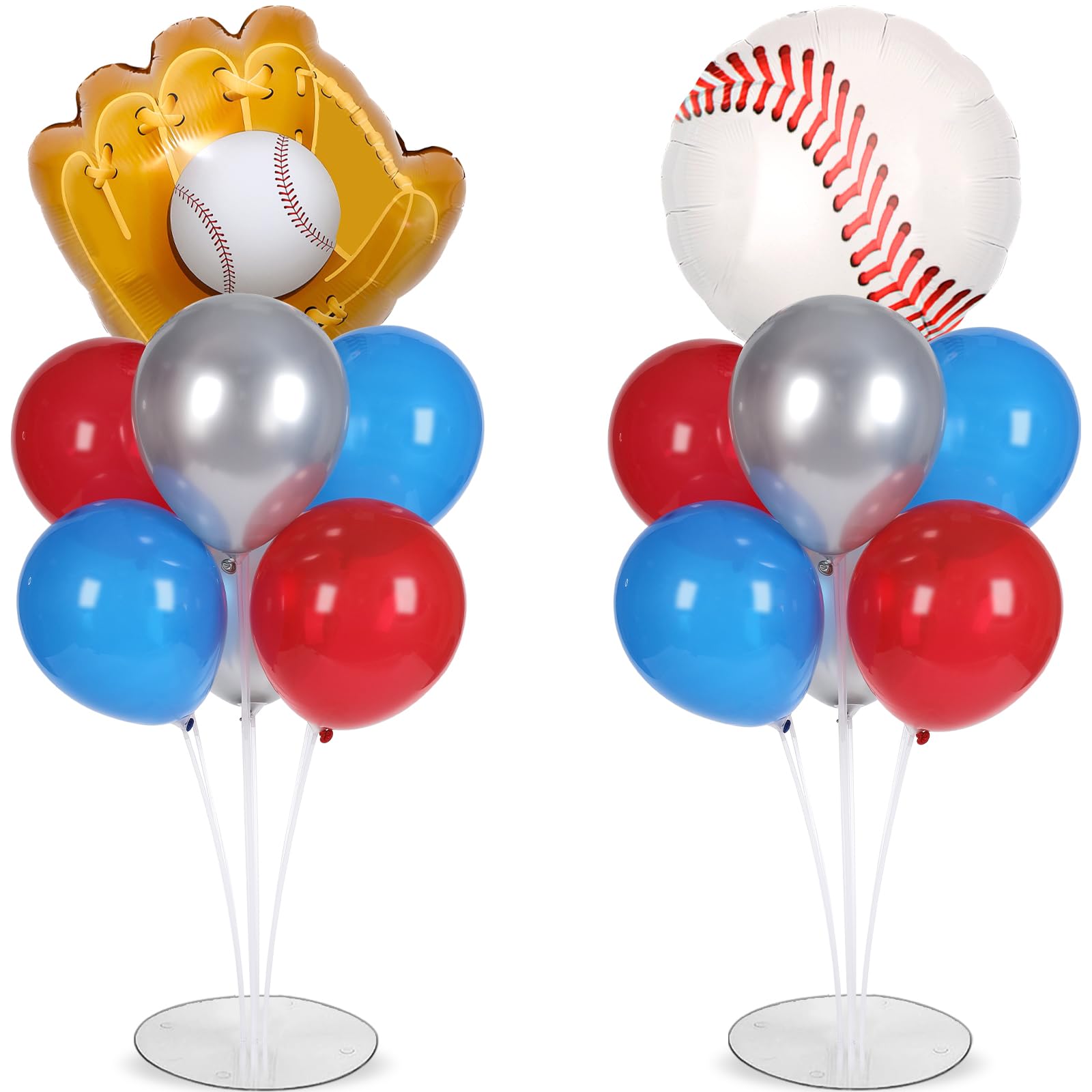 Photo 1 of Baseball party Balloons Stand Kit 2 Sets with 2 Baseball Glove Foil Balloons Red Blue Silver Themed Party Balloon Centerpiece for Tables for Men Boys Game Sports Rookie Year 1st Birthday decorations