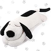 Queekay Dog Body Pillow Stuffed Animals Plush Long Body Pillow for Dogs Large Sleeping Hugging Puppy Cushion Gift for Birthday Party(23.6 Inch,Black and Beige)
