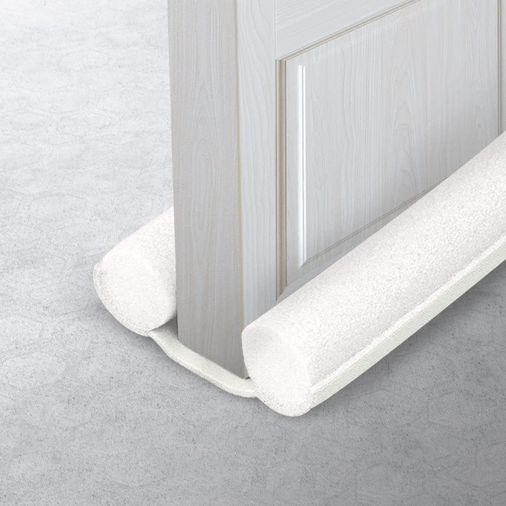 Draft Stoppers - 2023 New Upgrade Double Side Under Door Draft Stopper, Waterproof Door Bottom Seal Strip Noise Blocker,Adjustable Sound Insulation Sealing Strip for Block Wind, Light, Noise (White)