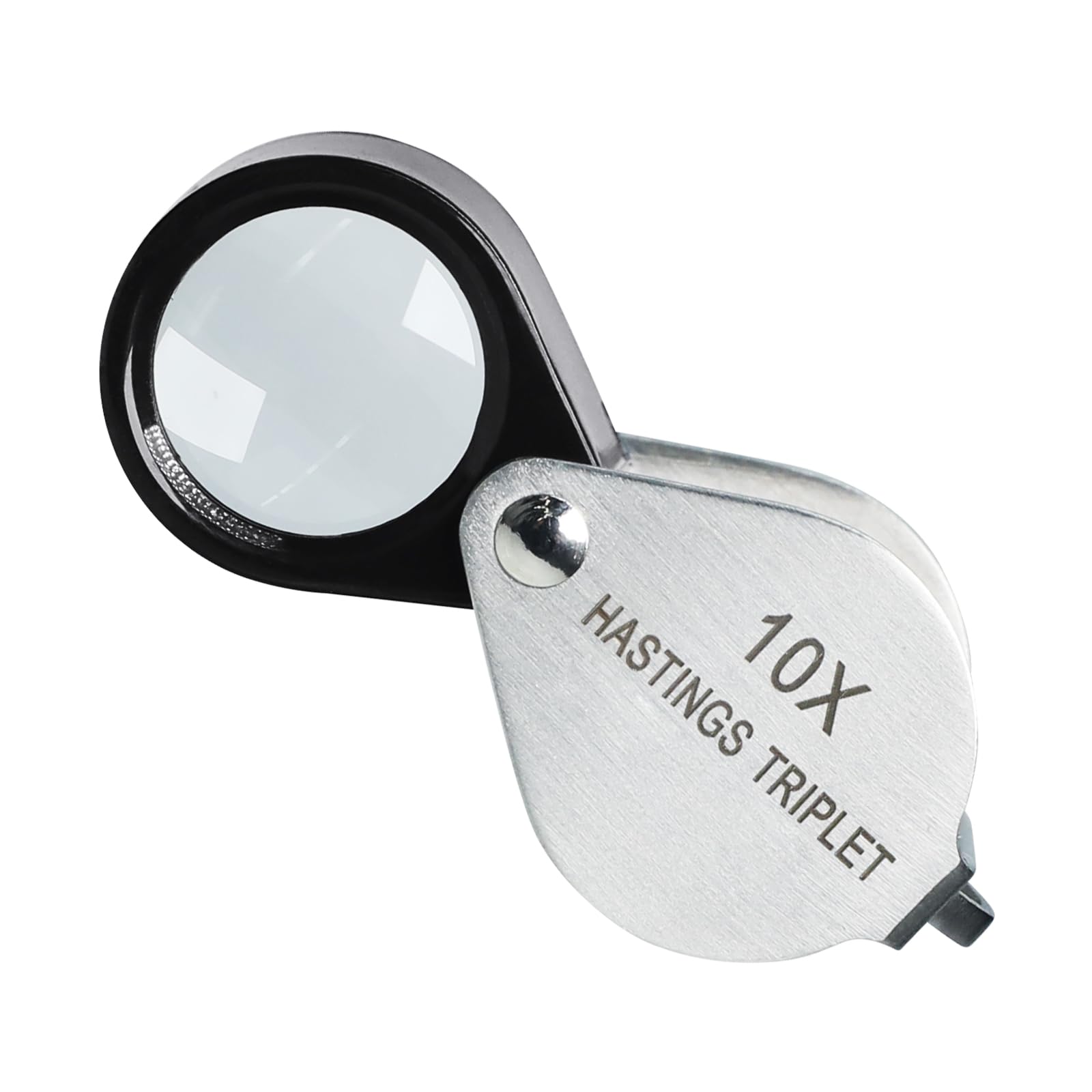 DANOPLUS Jewelers Loupe Magnifier 10x Hasting Triplet 16mm (0.63") Optical Glass Bright Clear Lens Stainless Steel Mini Foldable Loupe for Gems, Jewelry, Coins, Stamp, Watch Repair etc