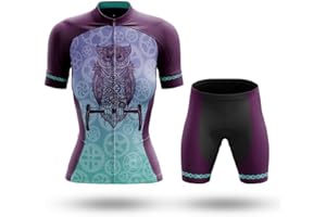 Owl Cat Cycling Jersey Women Cycling Kit Bike Jersey Shorts Owl Bike Shirts for Women Biking Tops with Pockets