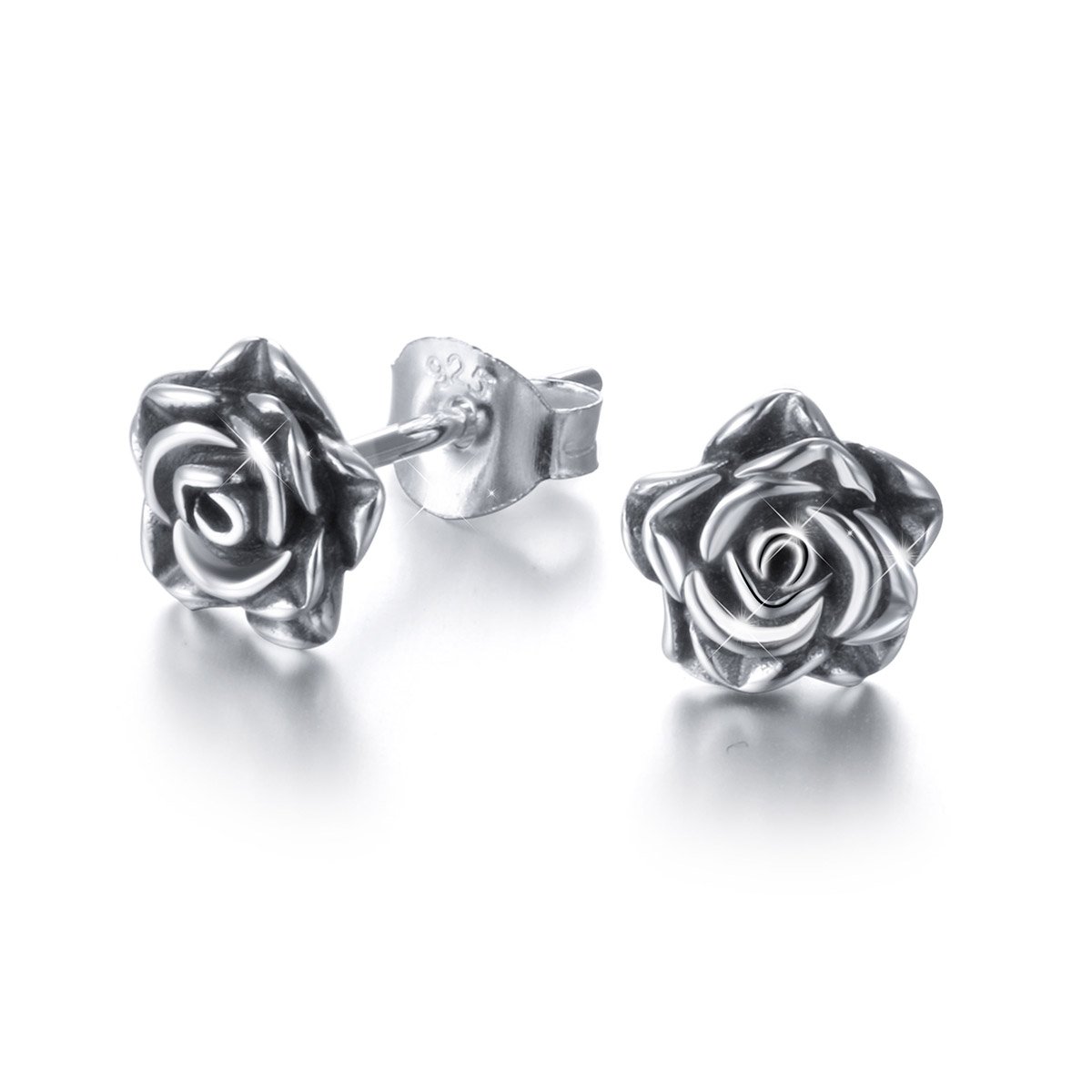 Rose Stud Earrings S925 Sterling Silver Flower Studs Romantic Valentines Day Gifts for Women Mother Daughter Sister Wife,Oxizided Stud Earrings