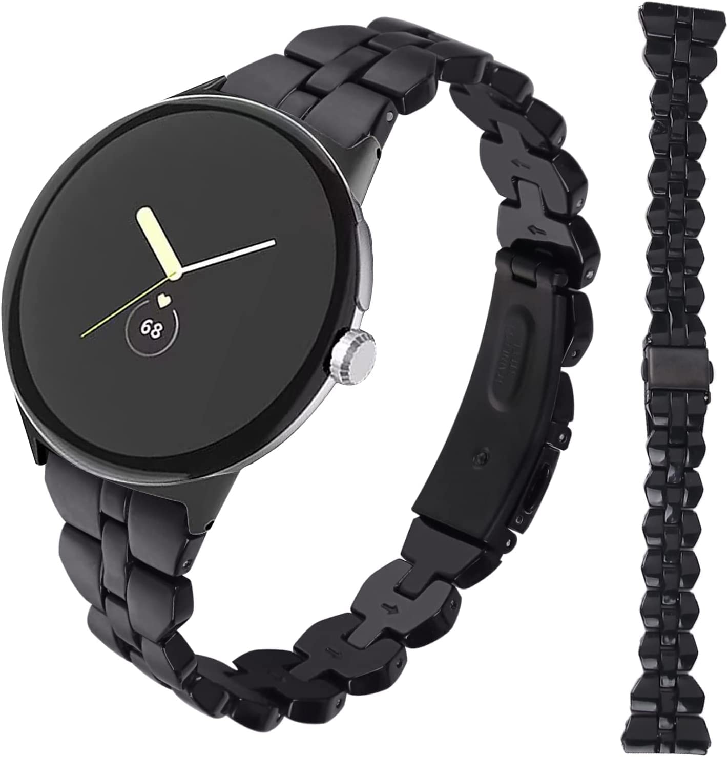 Miimall Resin Strap for Google Pixel Watch 4/3 41mm/Pixel Watch 2/1 Band, Waterproof Lightweight Slim Wristband with Stainless Steel Buckle-Black โ image 1